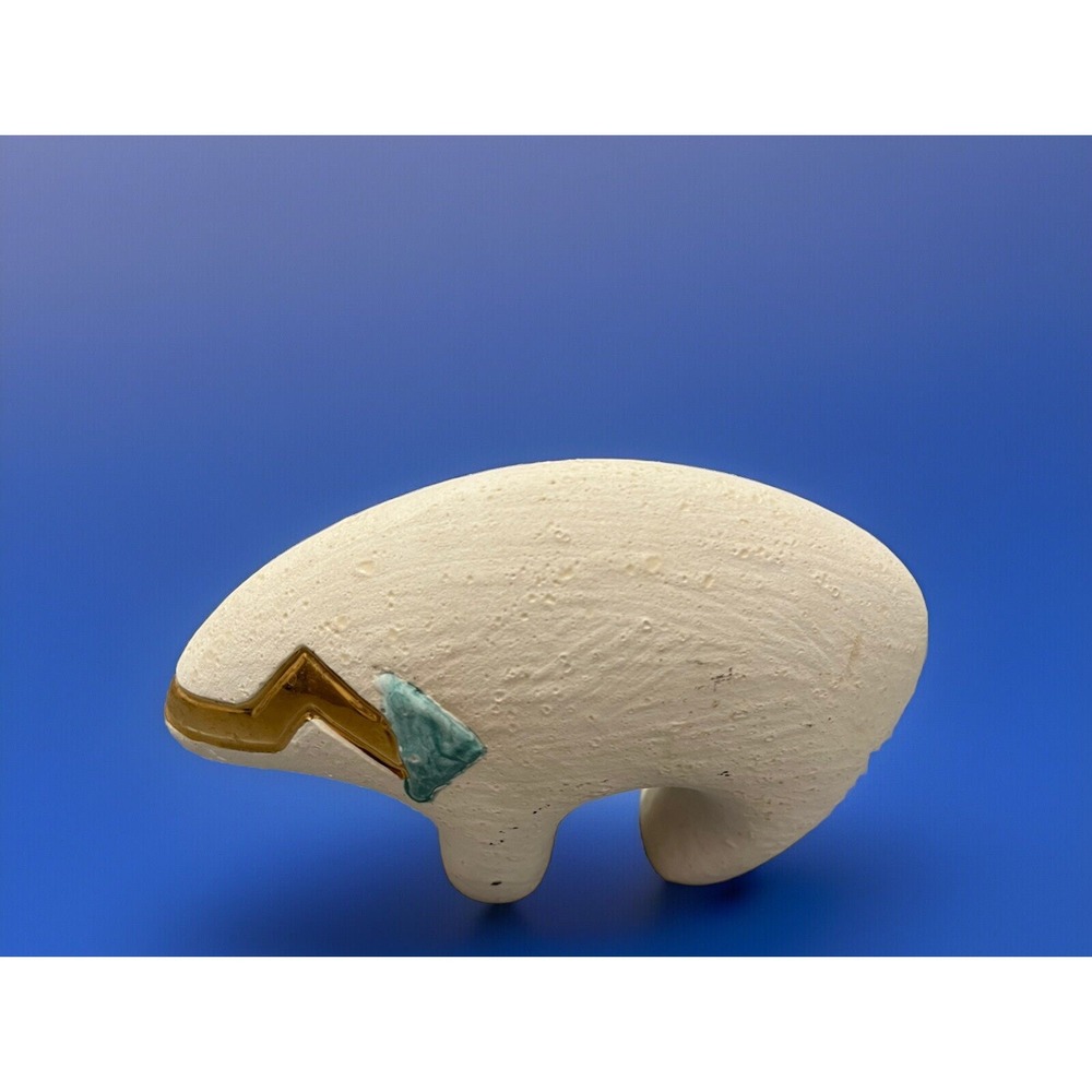 Native American Pottery Russells Originals Spirit Bear Fetish Figurine 22K Gold‎